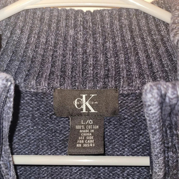 Men's Large Calvin Klein 100% cotton pullover sweater dark blue neck zipper - Picture 5 of 9
